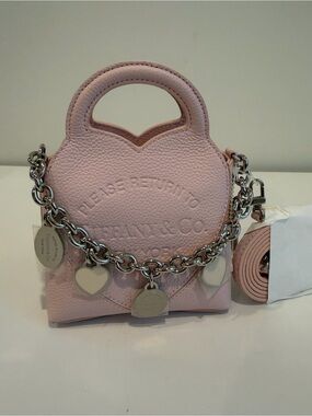 Tiffany & Co. Light Pink Pebbled Leather Mini Bag with Charm Chain